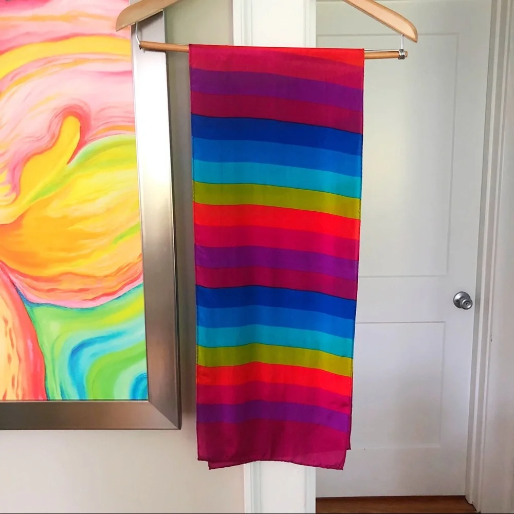 VINTAGE 60s Silk Blend Rainbow Scarf